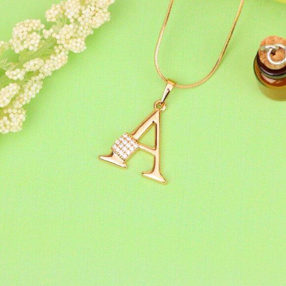 "Rose Gold Letter A Pendant with Crystal Accent, XPPT1412 - Picture 8 of 13